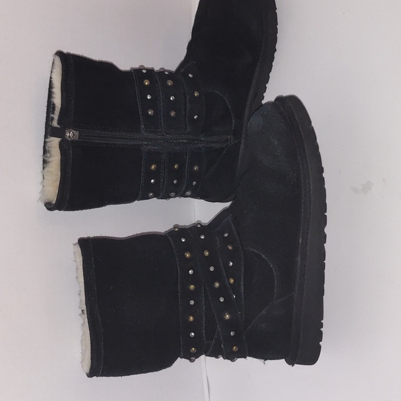 UGG Black Ankle Boots with Slouchy Cuff and Studded Details - Picture 1 of 8